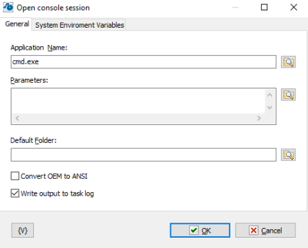 Open console Session Action Settings
